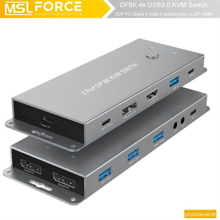 4K HDMI USB KVM Switch 2x1,4 Ports USB3.0 HUB With Audio Microphone