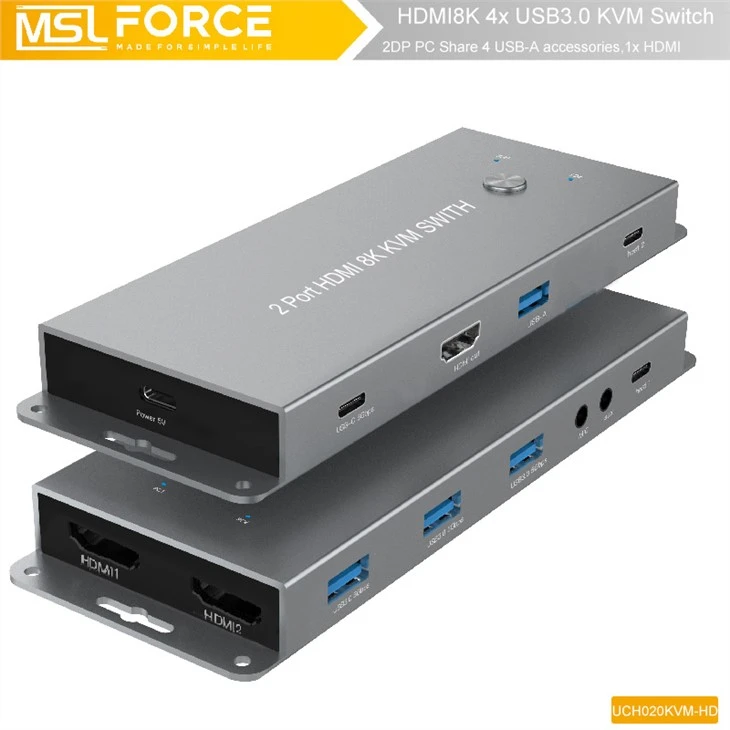 4K HDMI USB KVM Athraigh 2x1,4 Port USB3.0 HUB Le Micreafón Fuaime